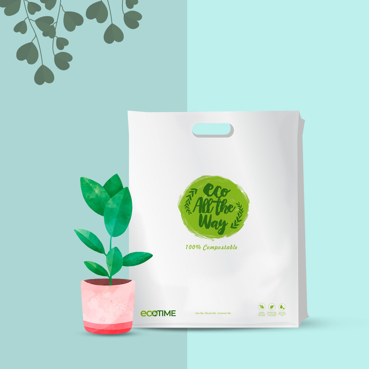 Small Compostable Punched Handle Retail Bags Set of 60
